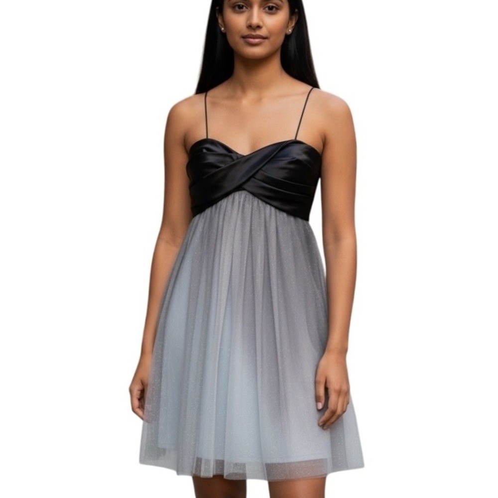 XSCAPE 2008‎ Joanna Chen Black Grey Ombre Glitter Tulle Cocktail Dress Size 14
